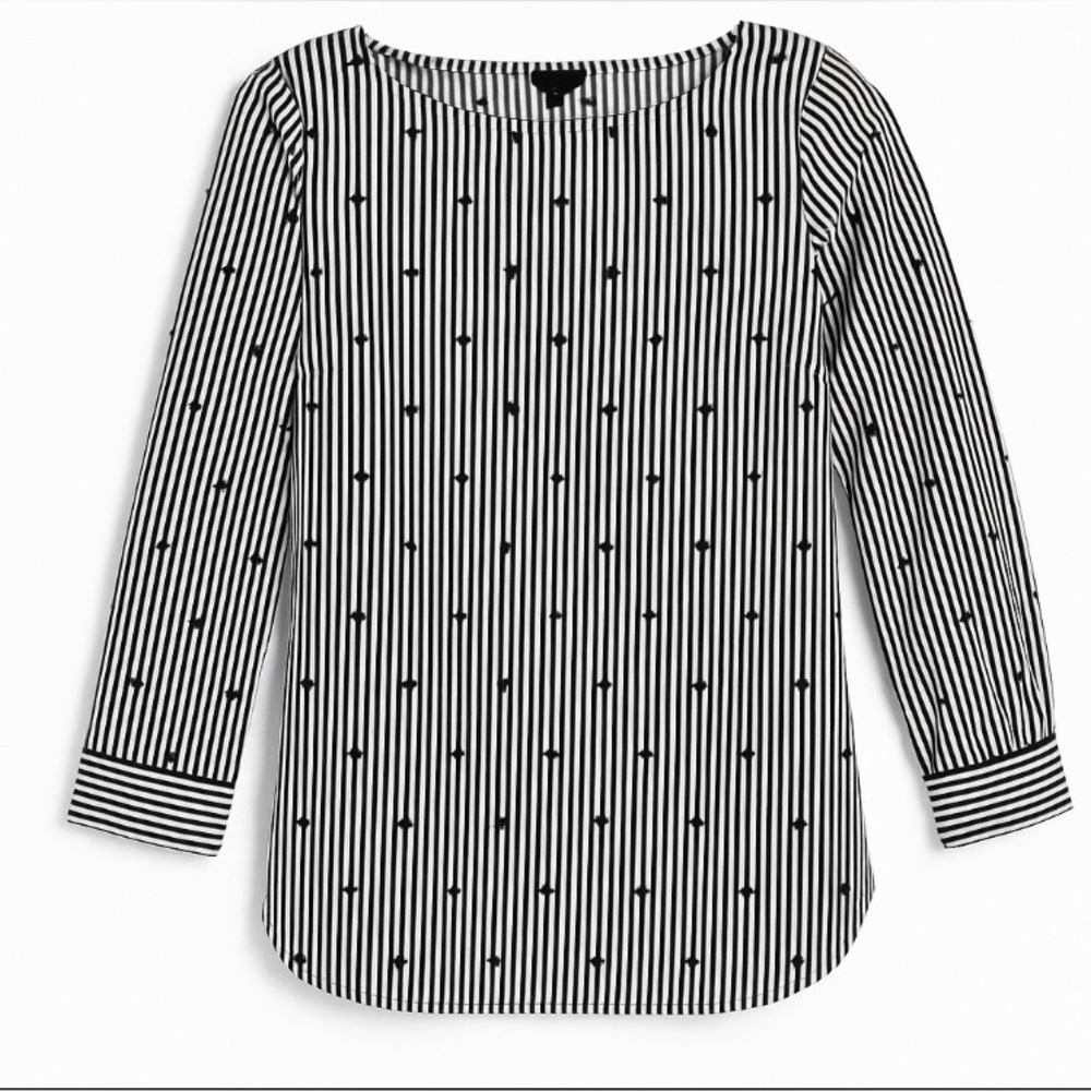 Talbots Fitted Navy (Indigo)  & White Striped Dot Cotton Blouse Size P